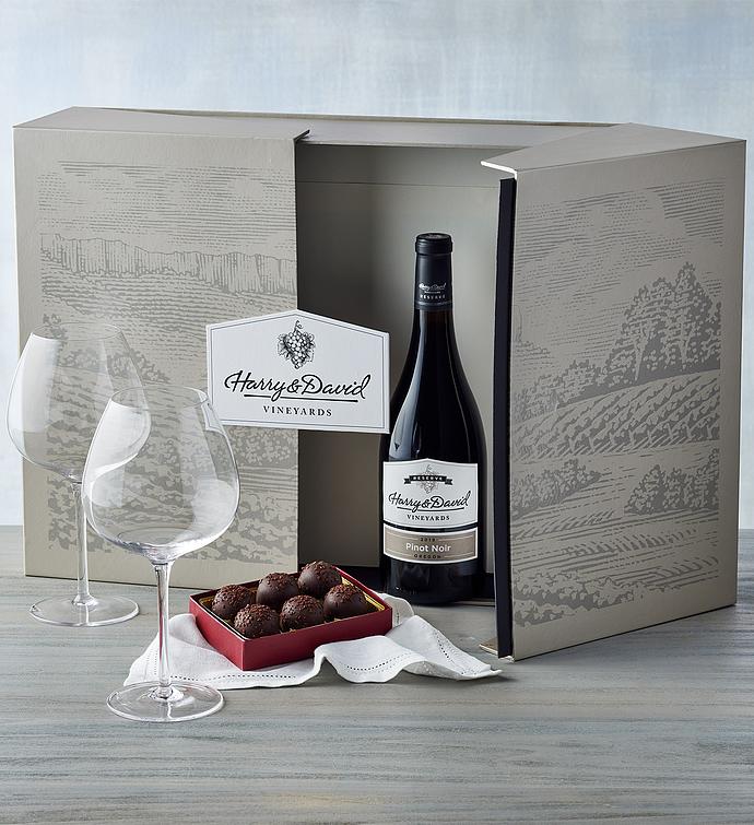 Reserve Pinot Noir with Glasses and Truffles Gift Set
